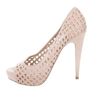 Miu Miu Blush Pink Patent Leather Laser Cut Heels